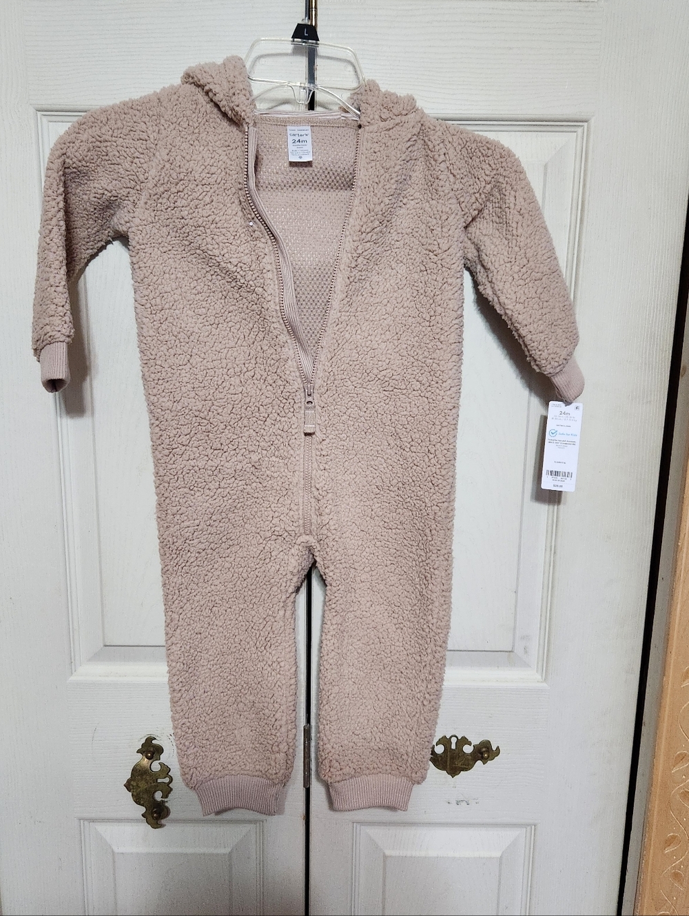 Cozy Hooded Beige Sherpa One-Piece for Kids